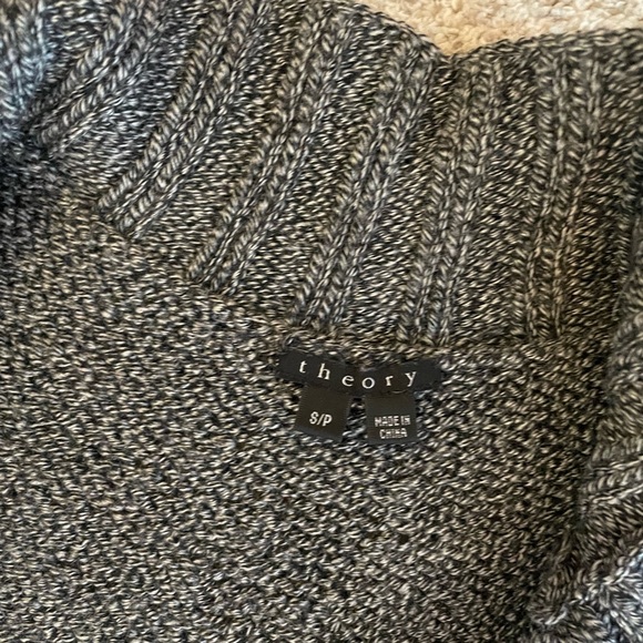 Theory wool sweater cardigan cape bolero black white herringbone small - Picture 3 of 9